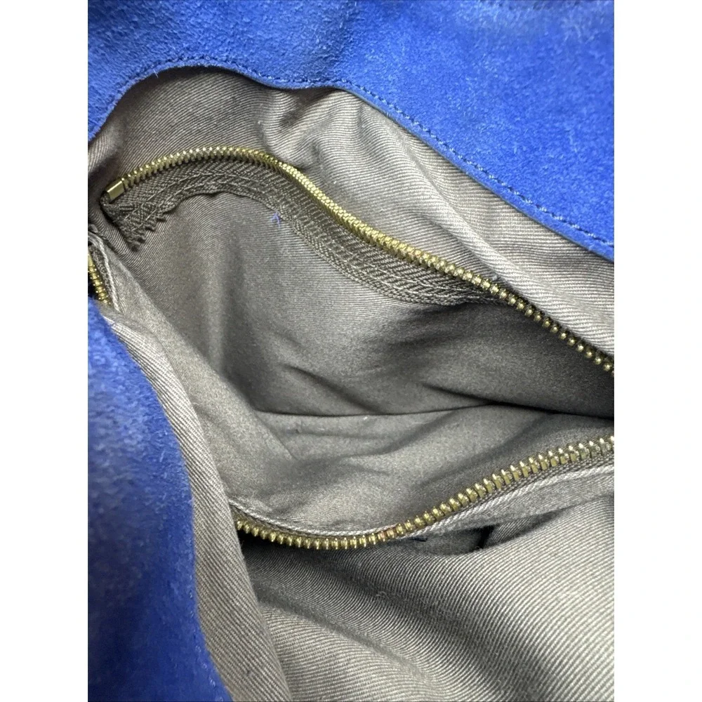 VTG J. Crew Blue Suede Leather Push Lock Triple Compartment Hobo Shoulder Bag